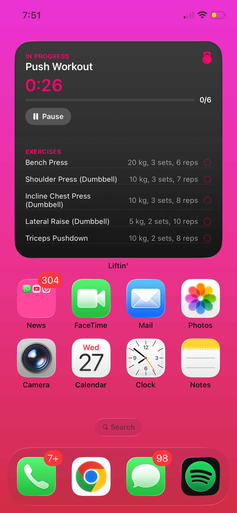Usando el widget medio de Liftin para cronometrar una sesión de entrenamiento.