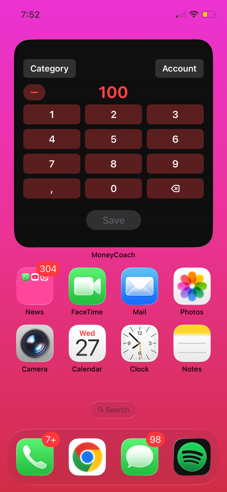 Seguimiento de gastos con el widget de seguimiento de gastos de MoneyCoach.