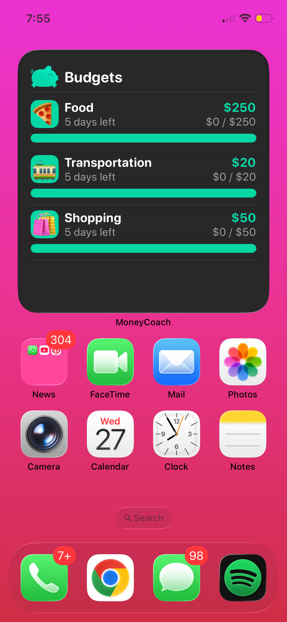 Presupuesto de seguimiento con el widget de MoneyCoach.