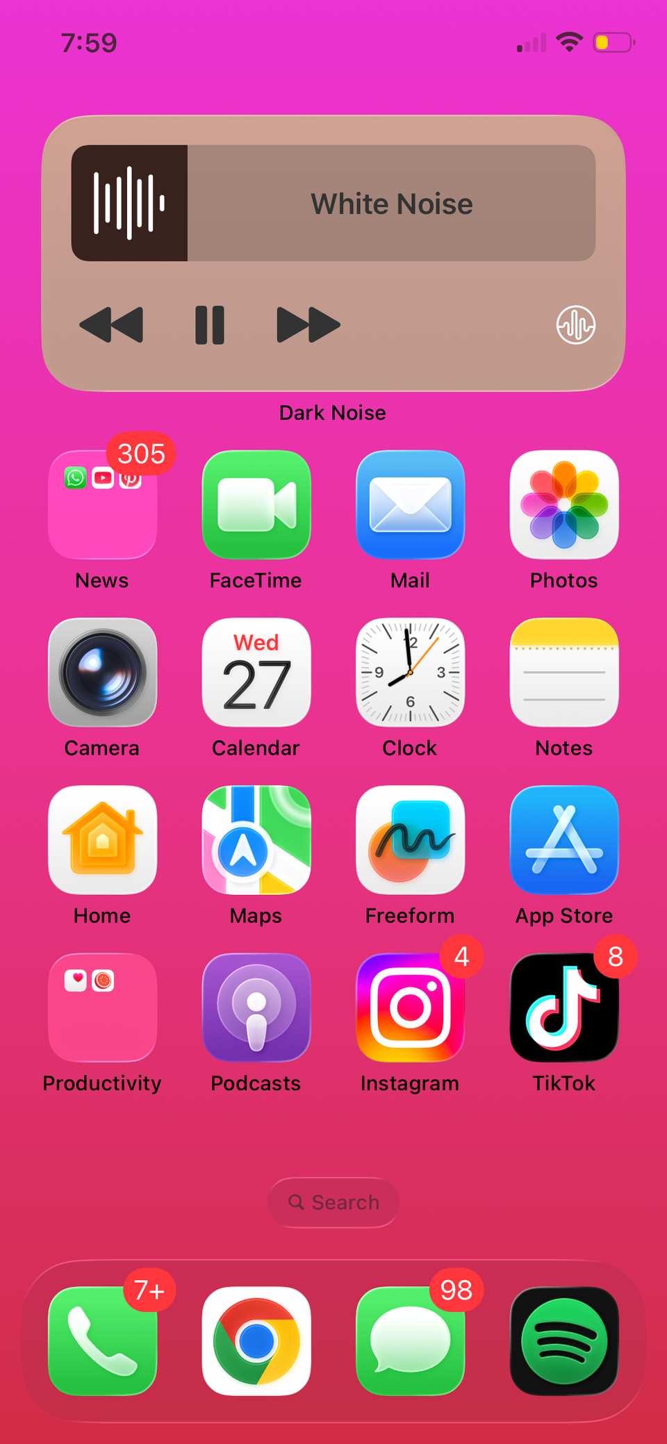 Reproduciendo una pista de ruido blanco en el ruido oscuro.