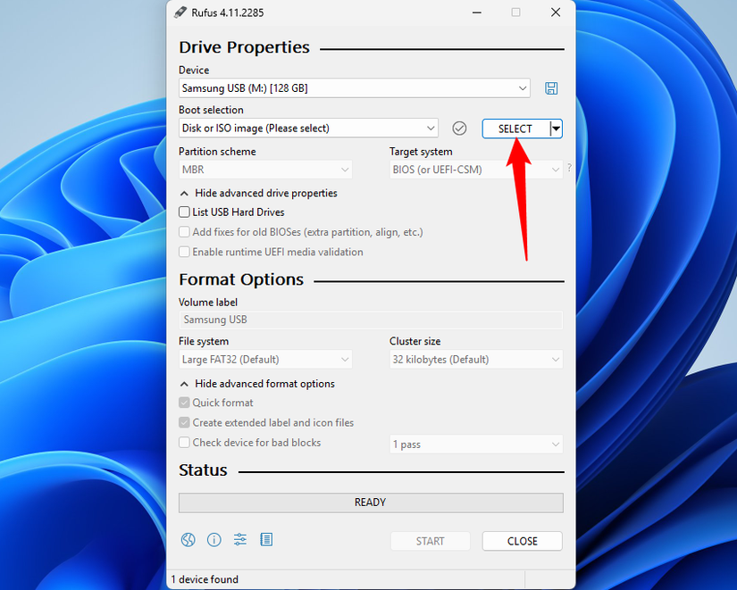 Golpea el "Seleccionar" para elegir el ISO que descargaste.